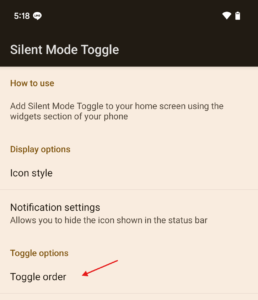 Android SilentModeToggle ToggleOrder